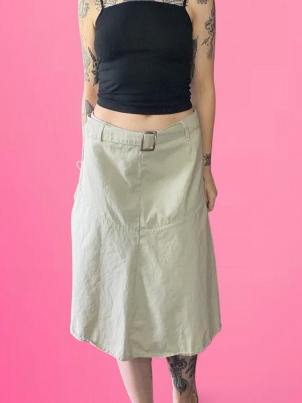 Motel rocks khaki midi skirt with belt